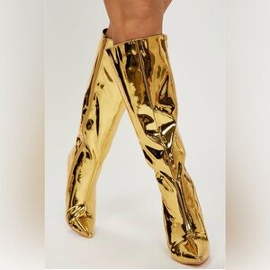 “Analia” Gold Wedge Boots